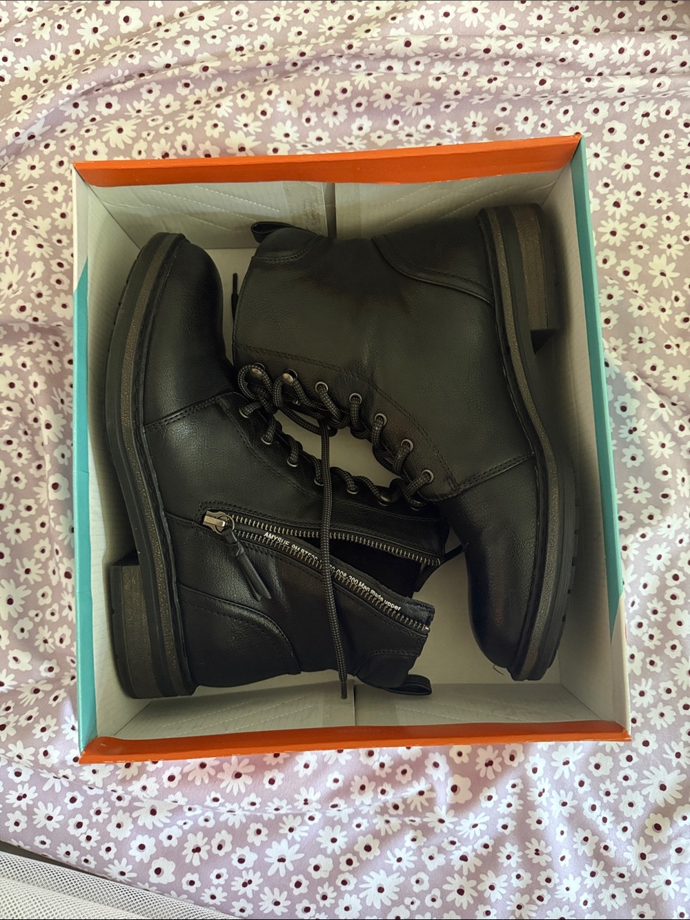 Women’s Black Lace-Up Combat Boots with Side Zipper